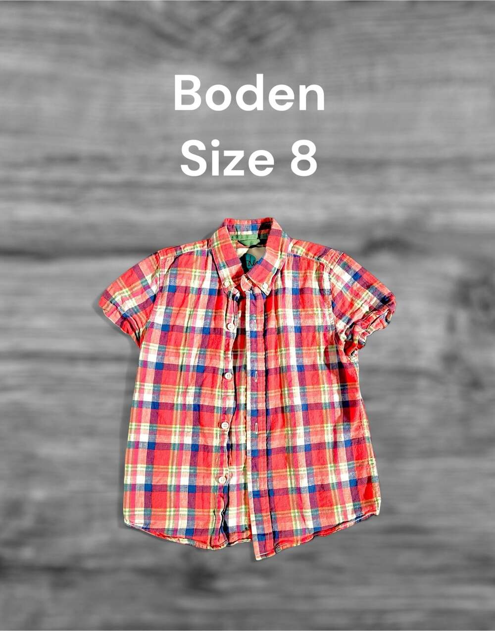 Boden Boys Plaid Linen Cotton Short Sleeve Button Shirt Size 7-8Y
